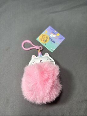 New Pink Unicorn Cat Pom Pom Keychain Plush - Bag Charm Cute Furry Bag Charm